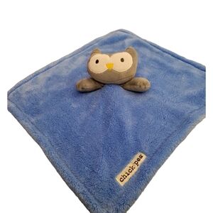 Chick Pea Owl Plush Lovey Blankie Plush  Security Blanket 15 x 15 Blue and Gray